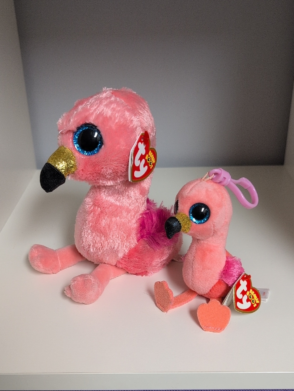 Ty Beanie Boos Duo Pair Gilda Pink Flamingo Clip And 6" Collectible Plush BNWT